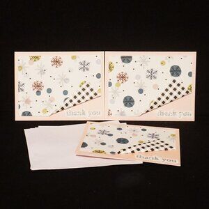 Set of 3 Pink Handmade Thank You Note Cards with Snowflake Print